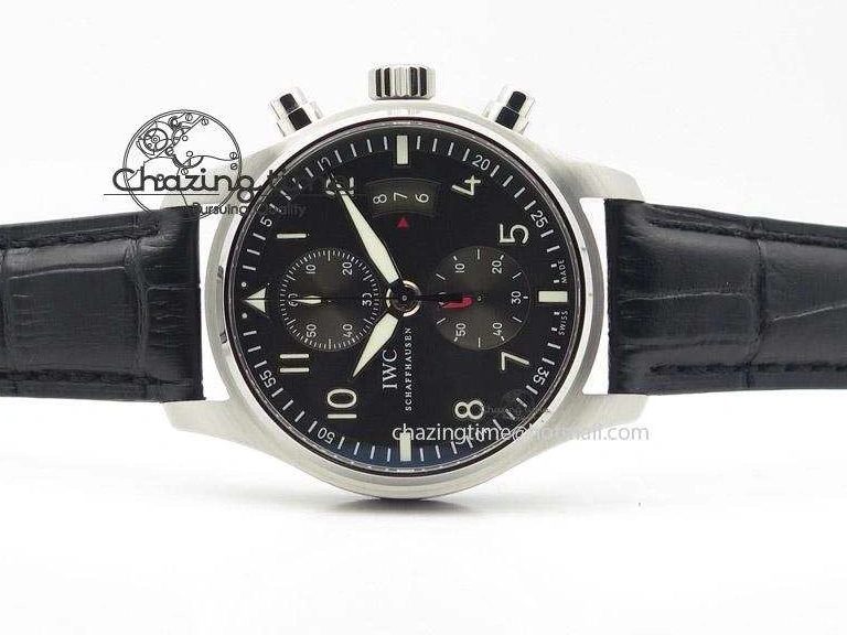 MIROTIME 0128 Youthful Pilot Spitfire 3878 Chrono BP Gray Dial SS On Black Leather Strap A 7368